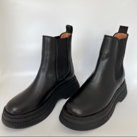 Ganni Black Leather Chelsea Creeper Boots - Picture 2 of 5